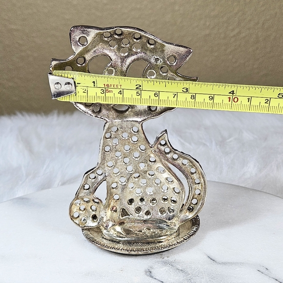 Vintage Silver Plate Cat Pierced Earring Tree Holder Ring Tray Jewelry Kitschy - Picture 4 of 6